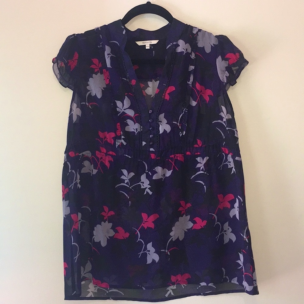 RW&CO, Sheer Blouse, Deep Purple, Floral